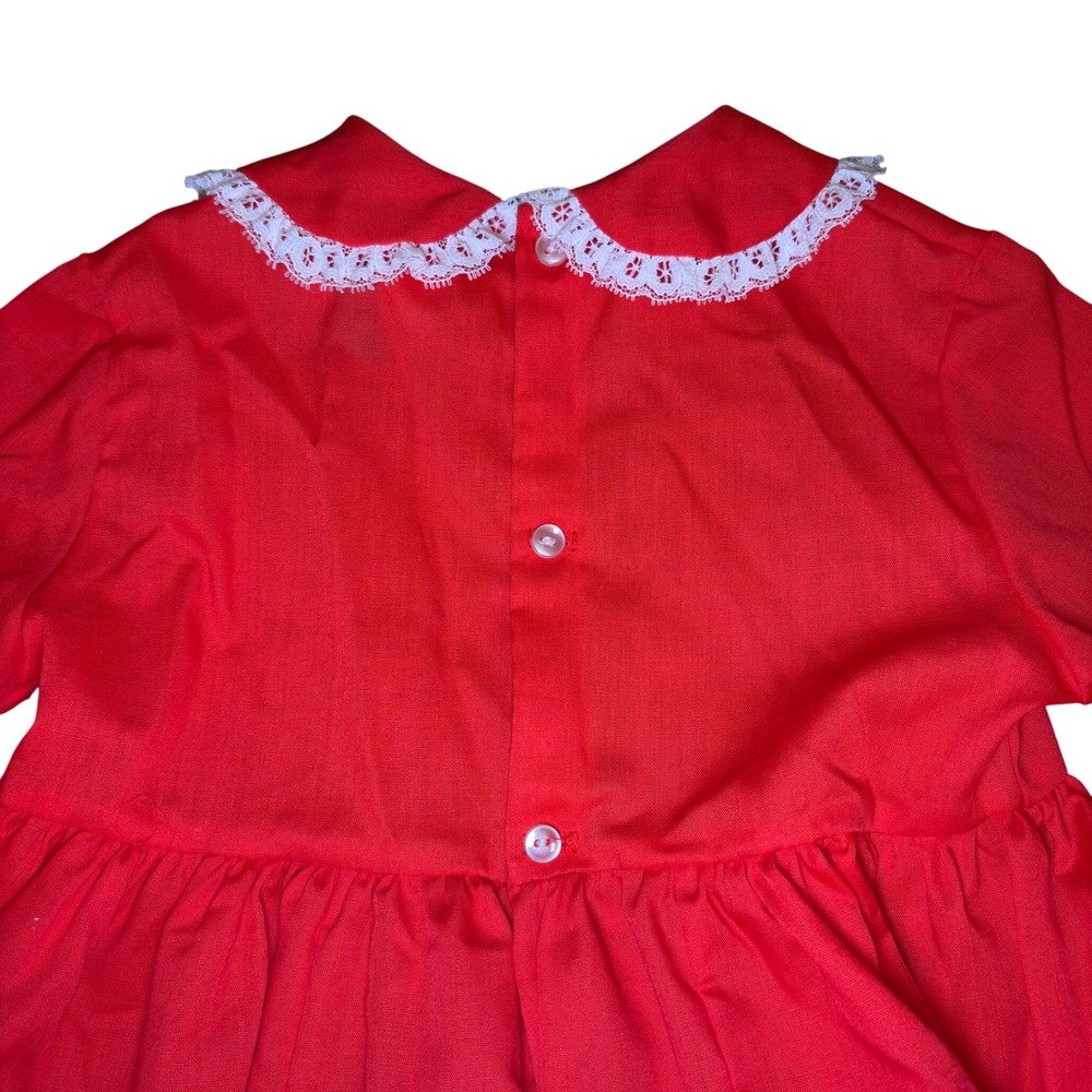 Vintage Toddler Baby Girl Red Long Sleeve Ruffle Holiday Valentine Dress Lace 2T - Picture 6 of 8